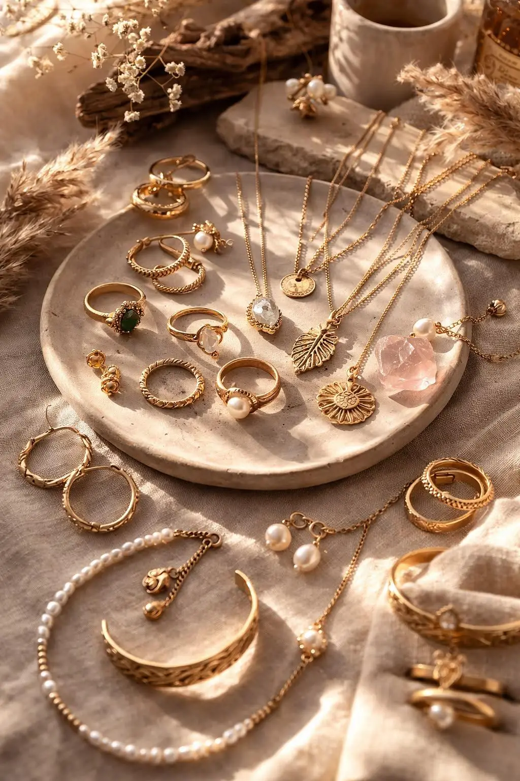 Selection of golden jewellery