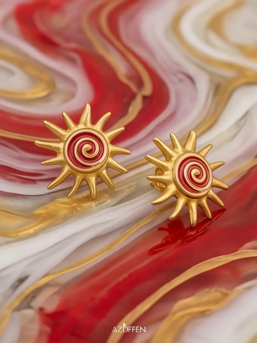 Red and gold sun earrings